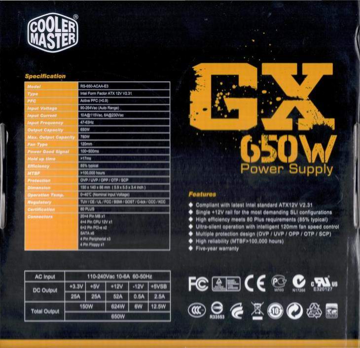Обзор блока питания Cooler Master GX 650W